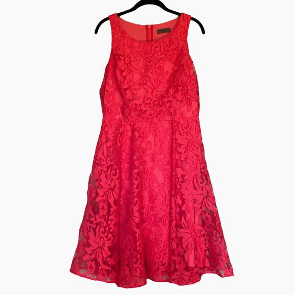 s. Oliver Lace Overlay Fit and Flare Dress Skater Size 8 Dark Pink Burnout - Picture 1 of 8